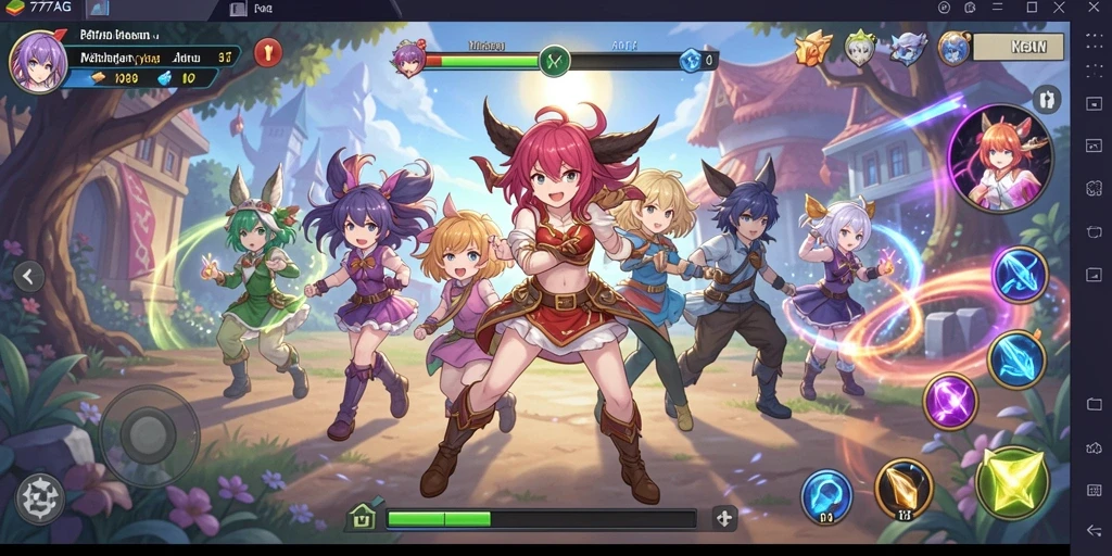 Screenshot gameplay 777AG yang menampilkan karakter anime yang dinamis.