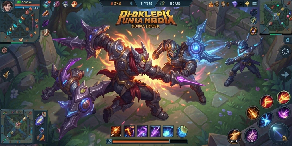 Screenshot D73 menunjukkan aksi gameplay yang menegangkan di arena MOBA.