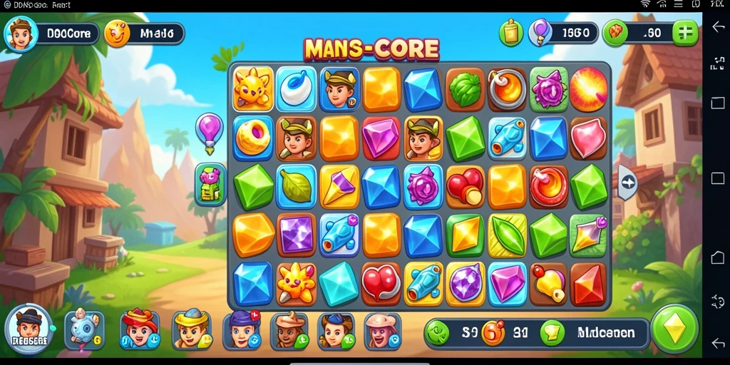 Tangkapan layar gameplay <strong>IDNSCORE</strong> dengan berbagai batu berwarna-warni.