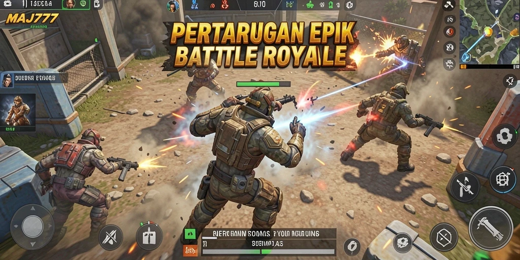 Gameplay MAJ777 yang intens di arena Battle Royale.