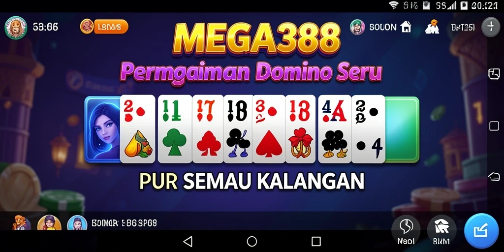 Tampilan gameplay seru MEGA388 dengan berbagai karakter Domino.