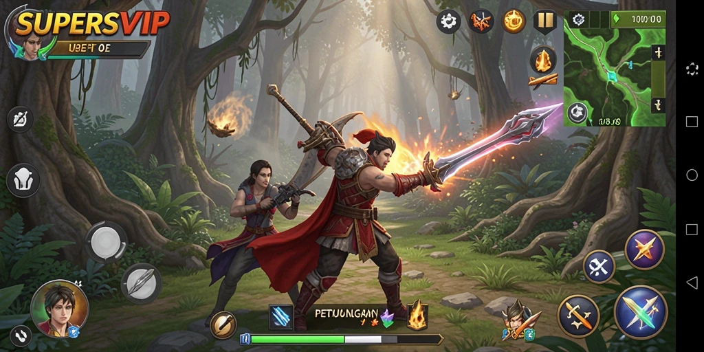 Tangkapan layar gameplay menampilkan aksi petualangan seru di SUPERSVIP.